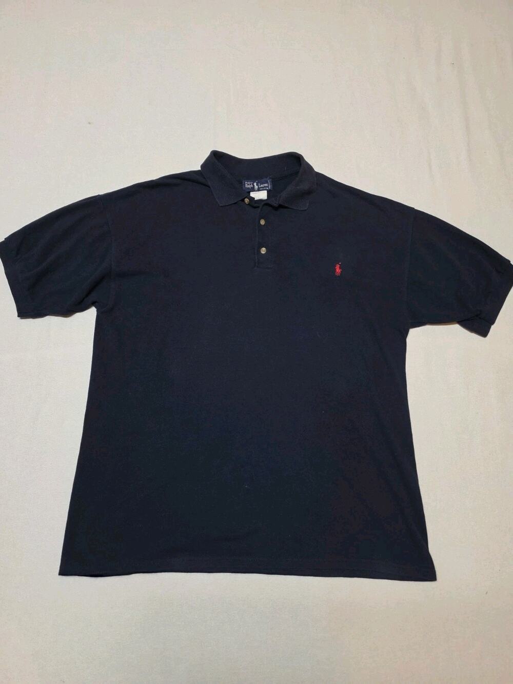 Vintage Polo Ralph Lauren Navy Blue Short Sleeve Polo Shirt Red Pony Made USA L